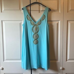 Sky blue, sleeveless Lily Pulitzer shift dress